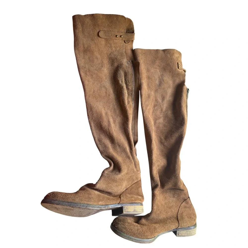 Free People Carlisle Boot Suede Brown Over The Knee Distressed Tall Boots 40